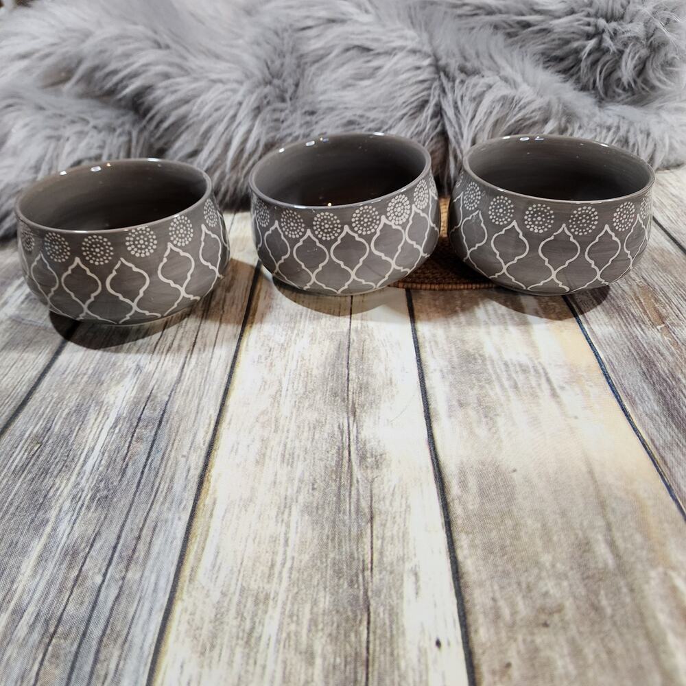 Baum Brothers Moroccan gray & white soup cereal bowls 5" dinnerware set of‎ 3